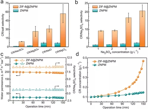 ZIF-8@ZNPM膜染料脱盐性能
