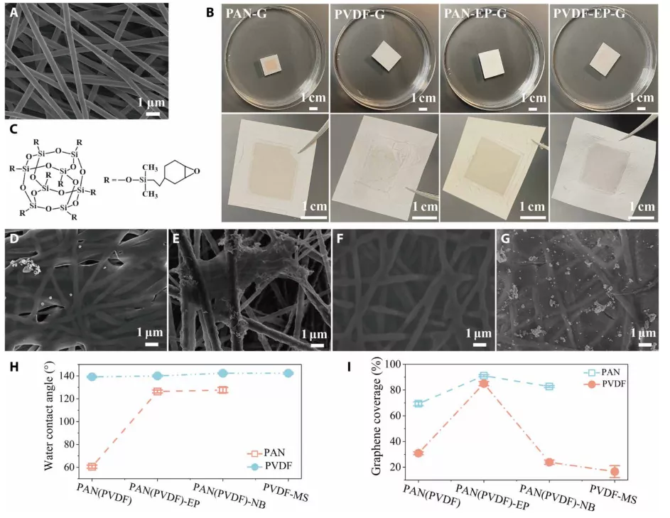 单层石墨烯纳米纤维薄膜微观结构和接触角