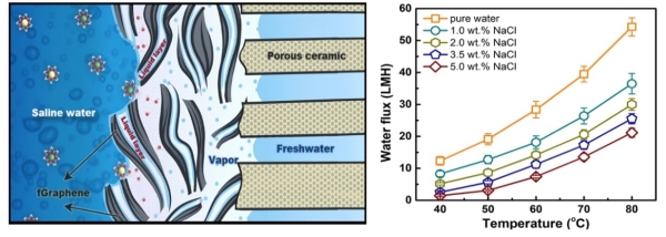 fGraphene膜界面筛分示意图及不同浓度NaCl溶液的水通量