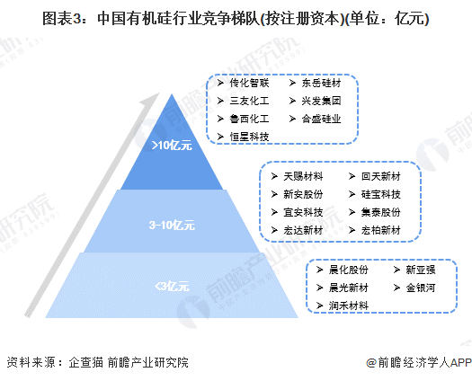 图表3：中国有机硅行业竞争梯队(按注册资本)(单位：亿元)